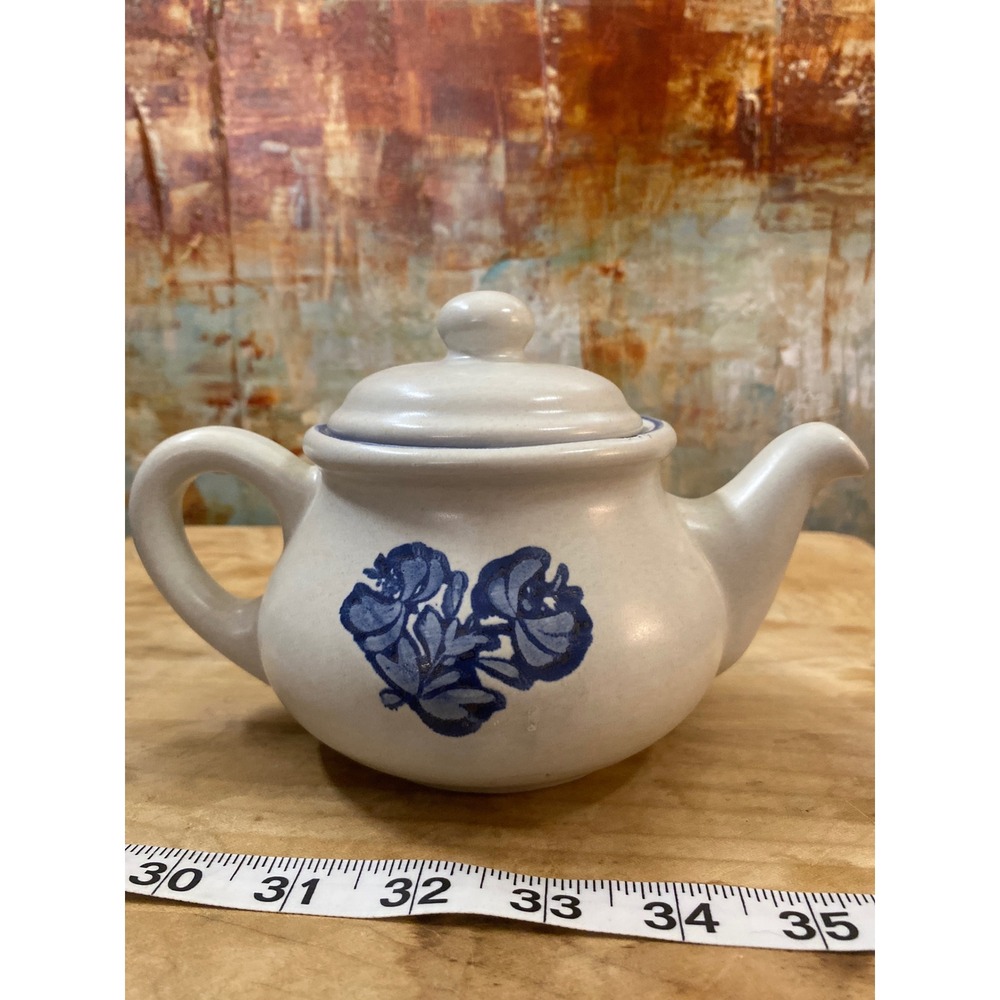 Pfaltzgraff Blue Floral Stoneware Teapot Small Individual Salt Glaze Pottery‎